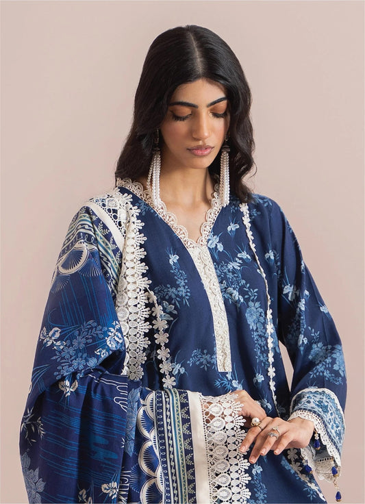 Mausummery Printed Linen 3 Piece Unstitched Dress - MPL-Sapphire