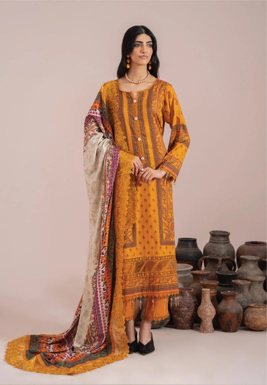 Mausummery Printed Linen 3 Piece Unstitched Dress - MPL-Topaz