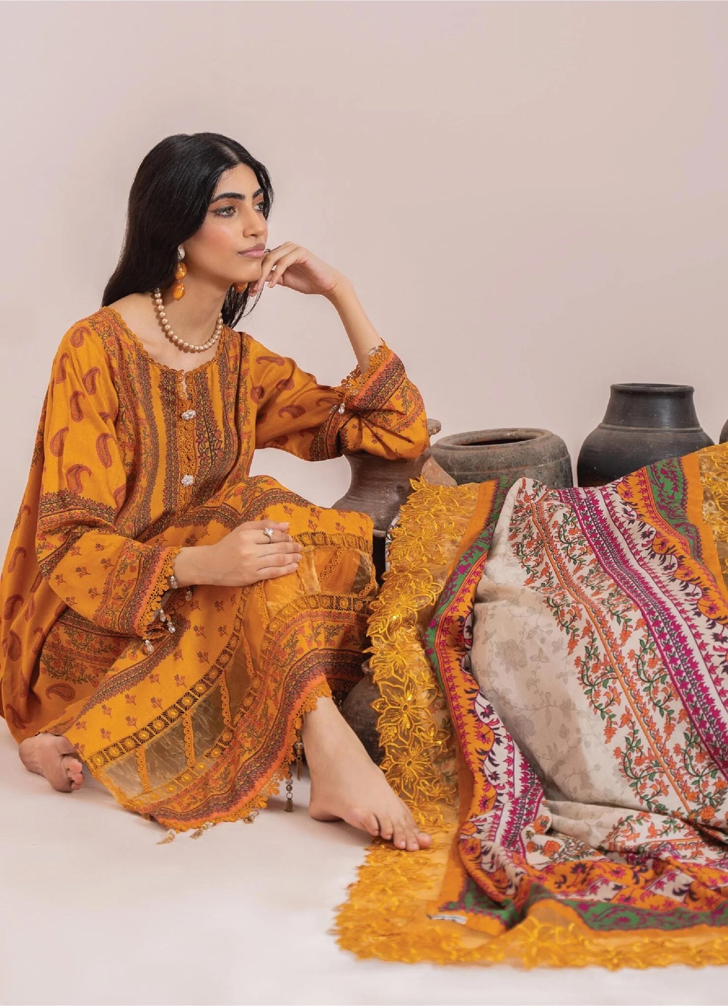 Mausummery Printed Linen 3 Piece Unstitched Dress - MPL-Topaz