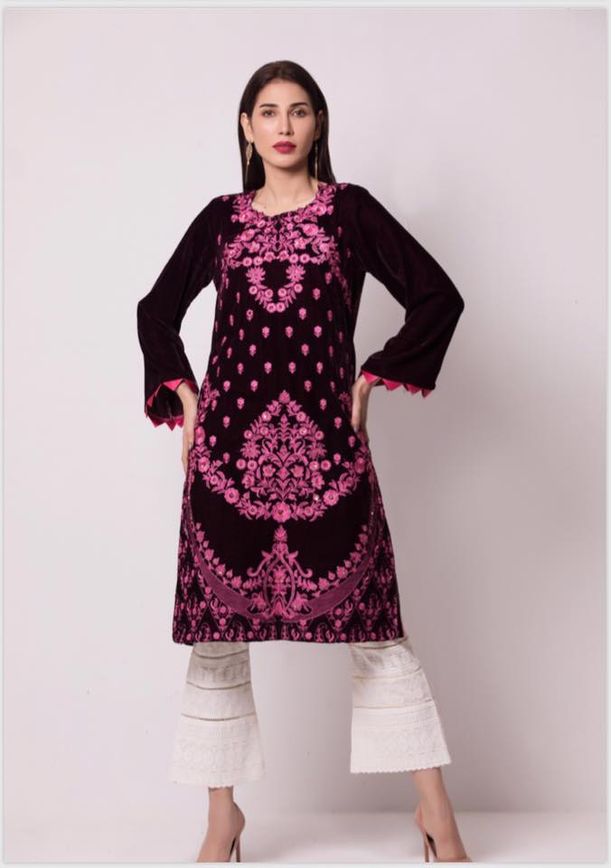 Panache by Regalia Embroidered Velvet Shirt/Kurti 1 pc Unstitched - ZS 05