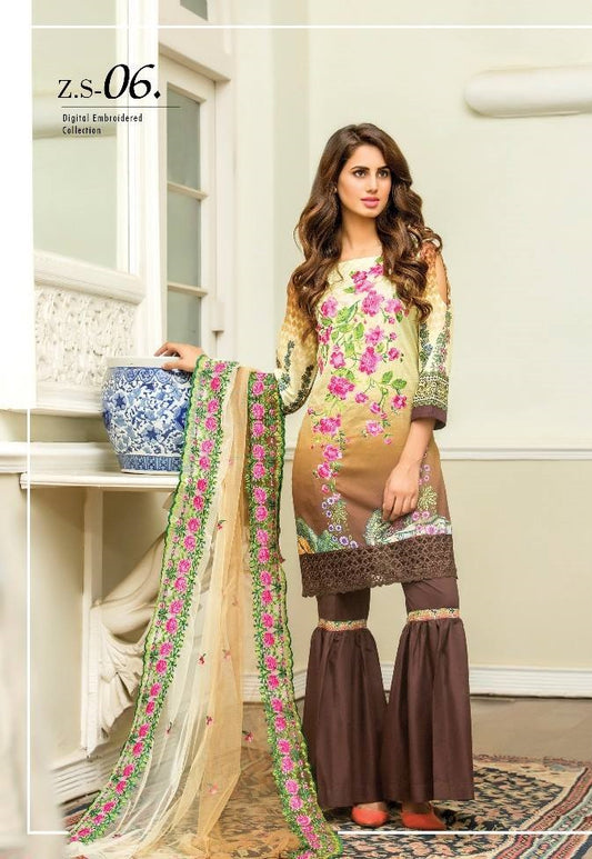 Kalyan by ZS Textile Embroidered Festive Lawn Unstitched 3 Piece Suit - KDL-ZS06