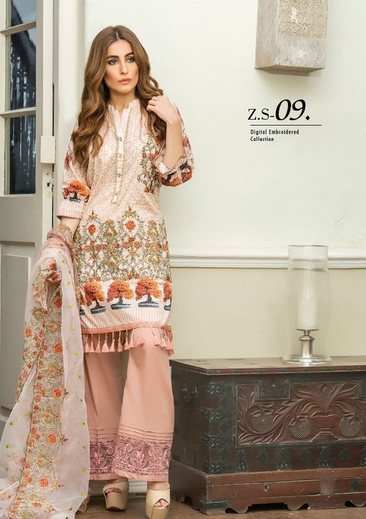 Kalyan by ZS Textile Embroidered Festive Lawn Unstitched 3 Piece Suit - KDL-ZS09