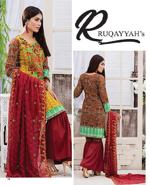 Elegance by Ruqayyah Cotton Embroidered 3 Piece Unstitched Dress - 3A