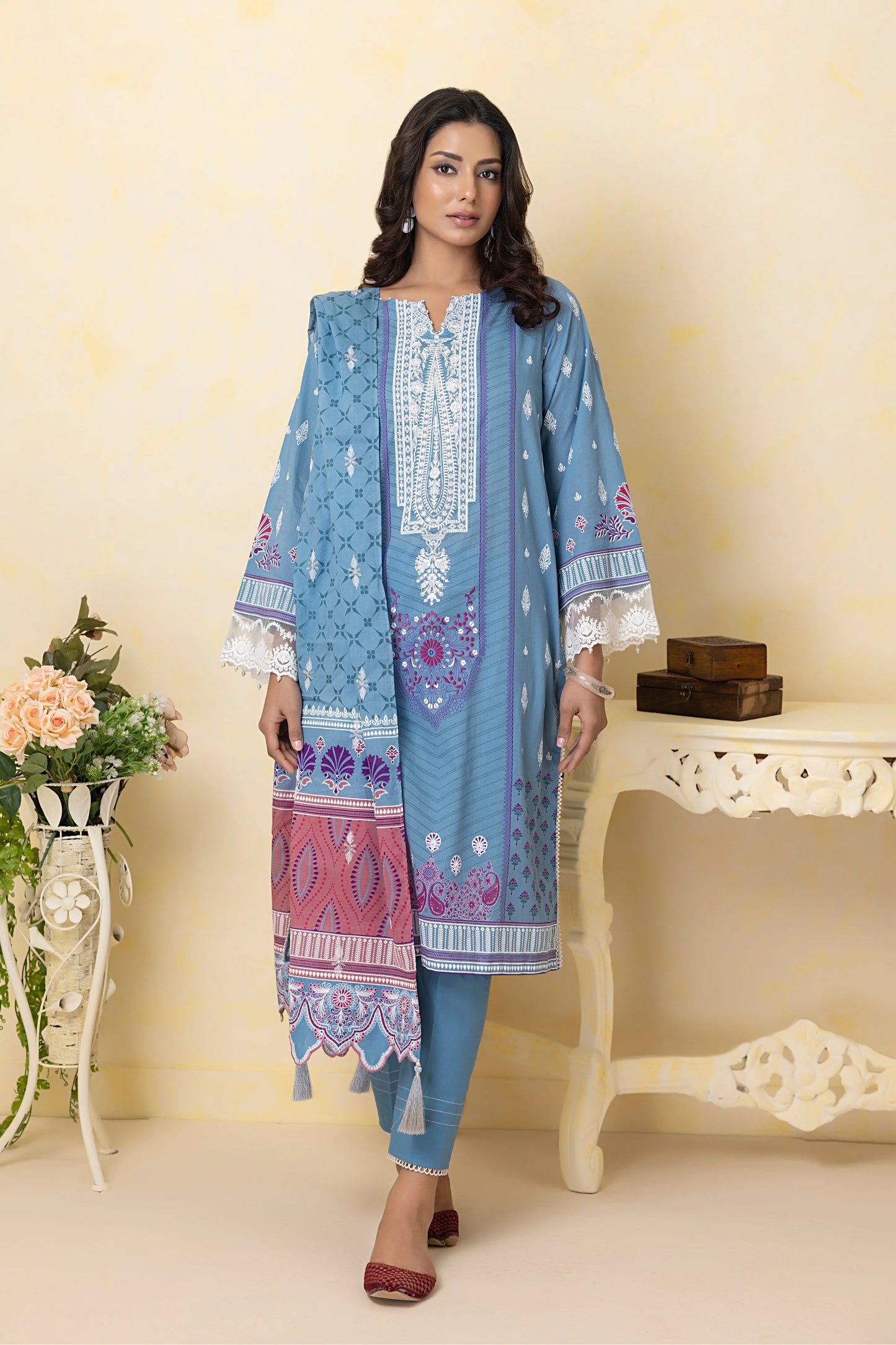 LSM Embroidered Lawn Suits With Lawn Dupatta Unstitched 3 Piece SED-RN-0011 - Summer Collection