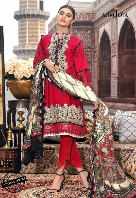Asim Jofa Luxury Embroidered Lawn Unstitched 3 Piece Suit - AJL-1A