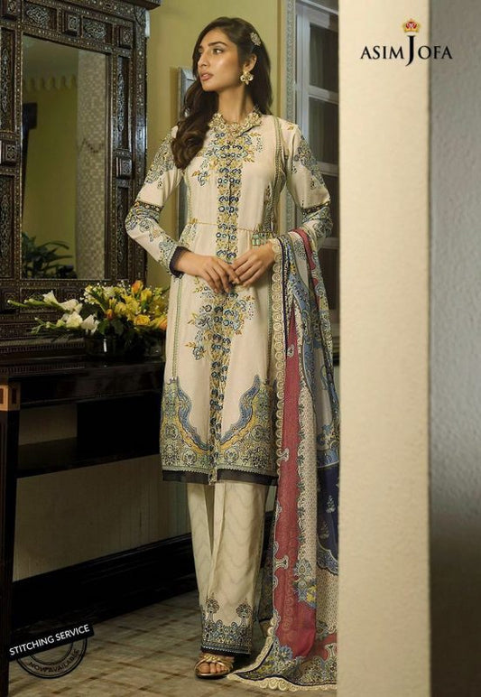 Asim Jofa Luxury Embroidered Lawn Unstitched 3 Piece Suit - AJL-3A