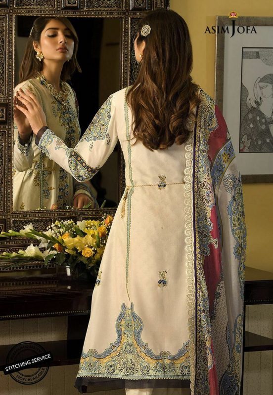 Asim Jofa Luxury Embroidered Lawn Unstitched 3 Piece Suit - AJL-3A