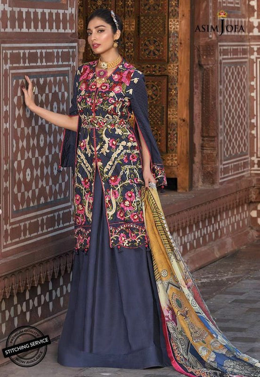 Asim Jofa Luxury Embroidered Lawn Unstitched 3 Piece Suit - AJL-12B