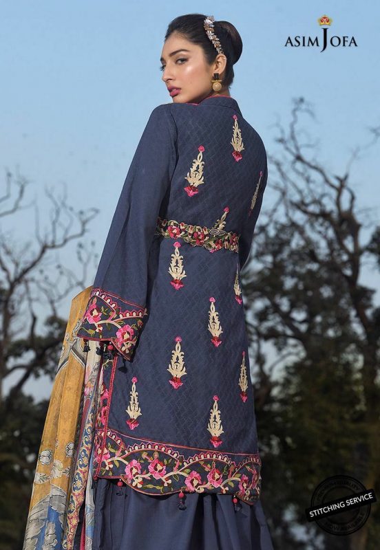 Asim Jofa Luxury Embroidered Lawn Unstitched 3 Piece Suit - AJL-12B