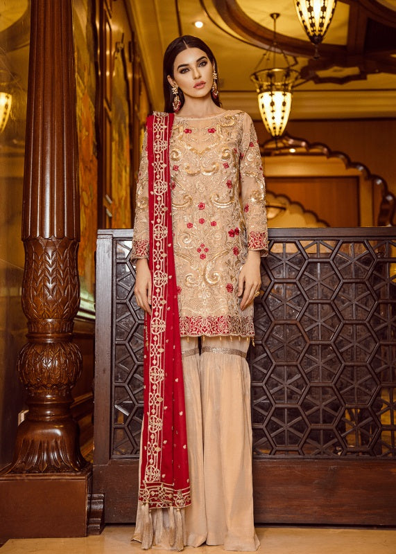 Serene Luxury Chiffon Unstitched 3 Piece Suit - 01 Chryseis Ruby