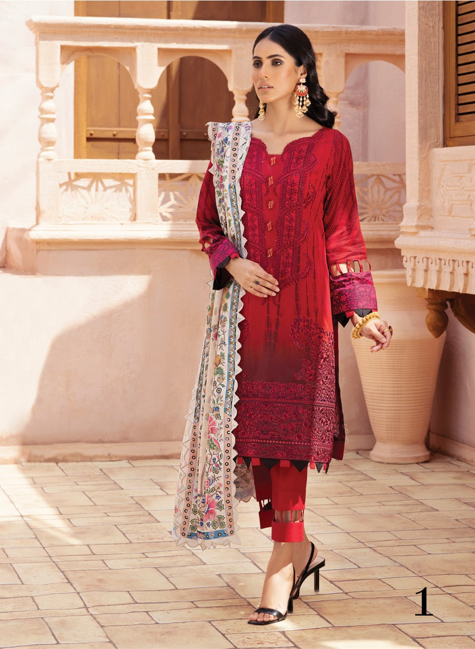 Alzohaib Premium Lawn Unstitched 3 Piece Suit  - FHPCL-2-21-01 - Festive Hues