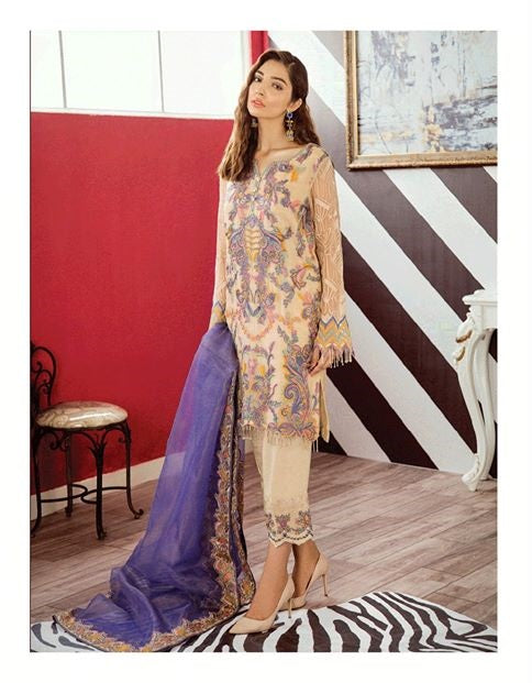 Iznik Luxury Embroidered Chiffon 3 piece Unstitched Dress - 10 Reed Yellow