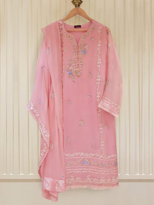 2 Piece Pure Chiffon Heavily Embroidered Dress (Shirt-Dupattta)