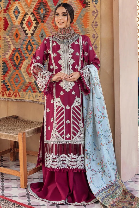 Qalamkar Embroidered Luxury Lawn Unstitched 3 Piece Suit - HL 10