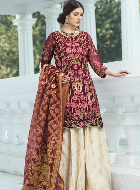Noorma Kamal Embroidered Chiffon Unstitched 3 Piece Suit NK - 10 Oriental Poppy