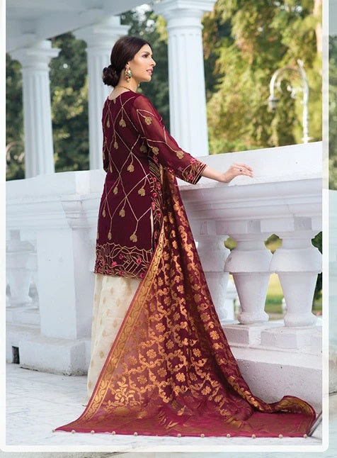 Noorma Kamal Embroidered Chiffon Unstitched 3 Piece Suit NK - 10 Oriental Poppy