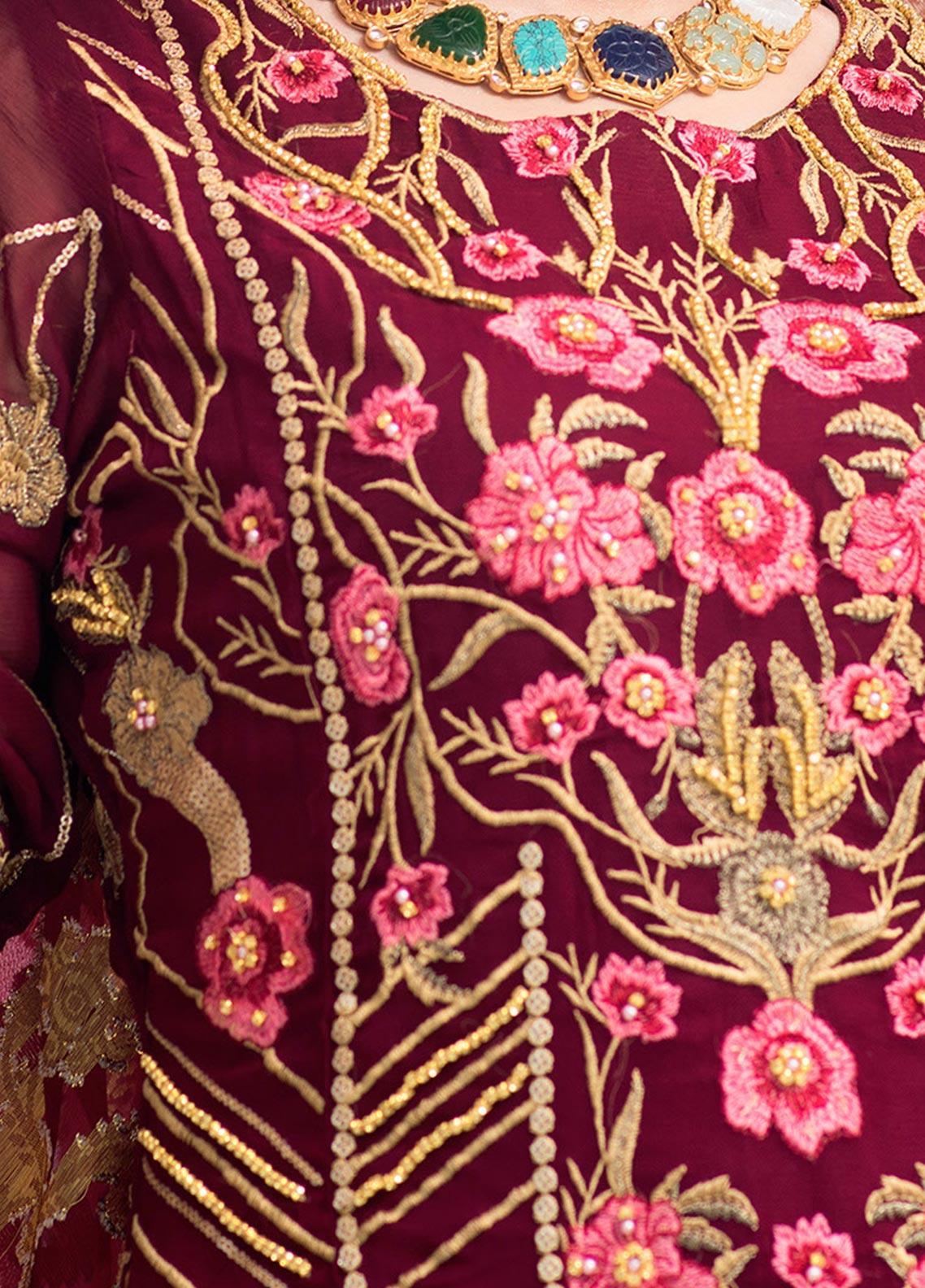 Noorma Kamal Embroidered Chiffon Unstitched 3 Piece Suit NK - 10 Oriental Poppy