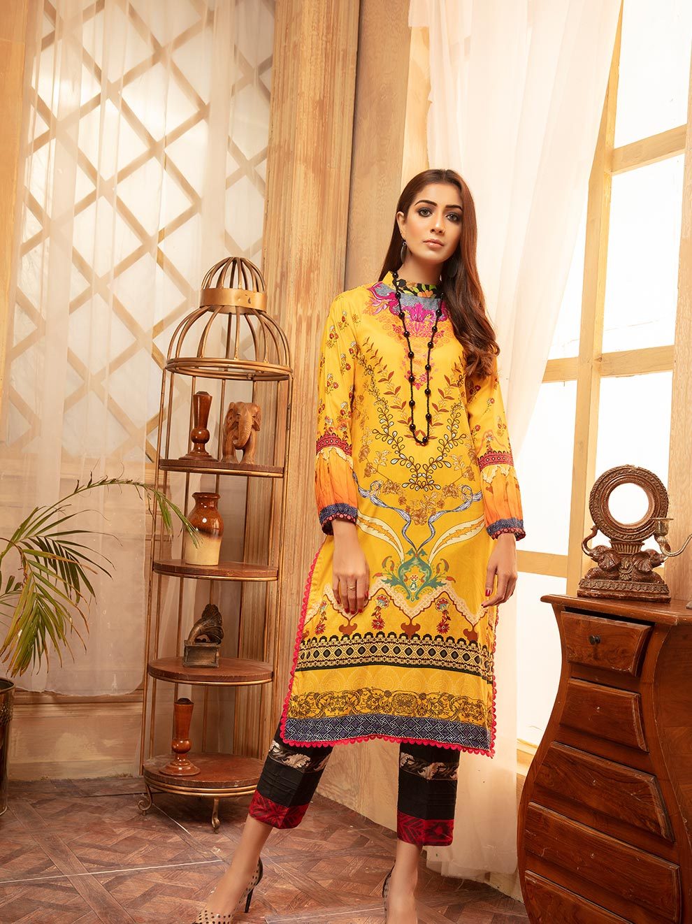 NUR Rang Barang Printed Linen Unstitched 2pc Suit - RB 11