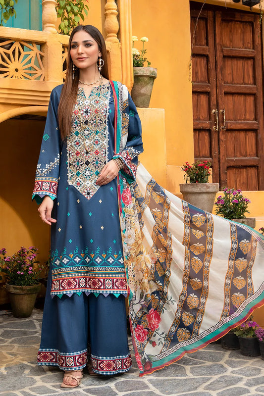 Jahanara Embroidered Lawn Suits Unstitched 3 Piece J16-11 Midnight Blue