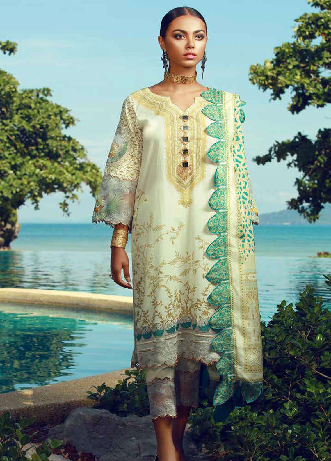 Tena Durrani Embroidered Lawn Unstitched 3 Piece Suit - 11 primrose - Eid ul Azha Collection