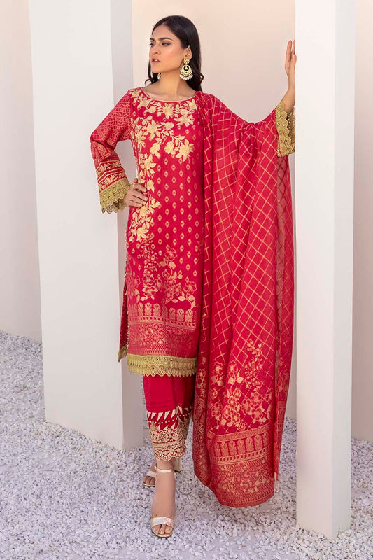 Azure Embroidered Cotton Jacquard Unstitched 3 Piece Suit - AJL-12 Daisy