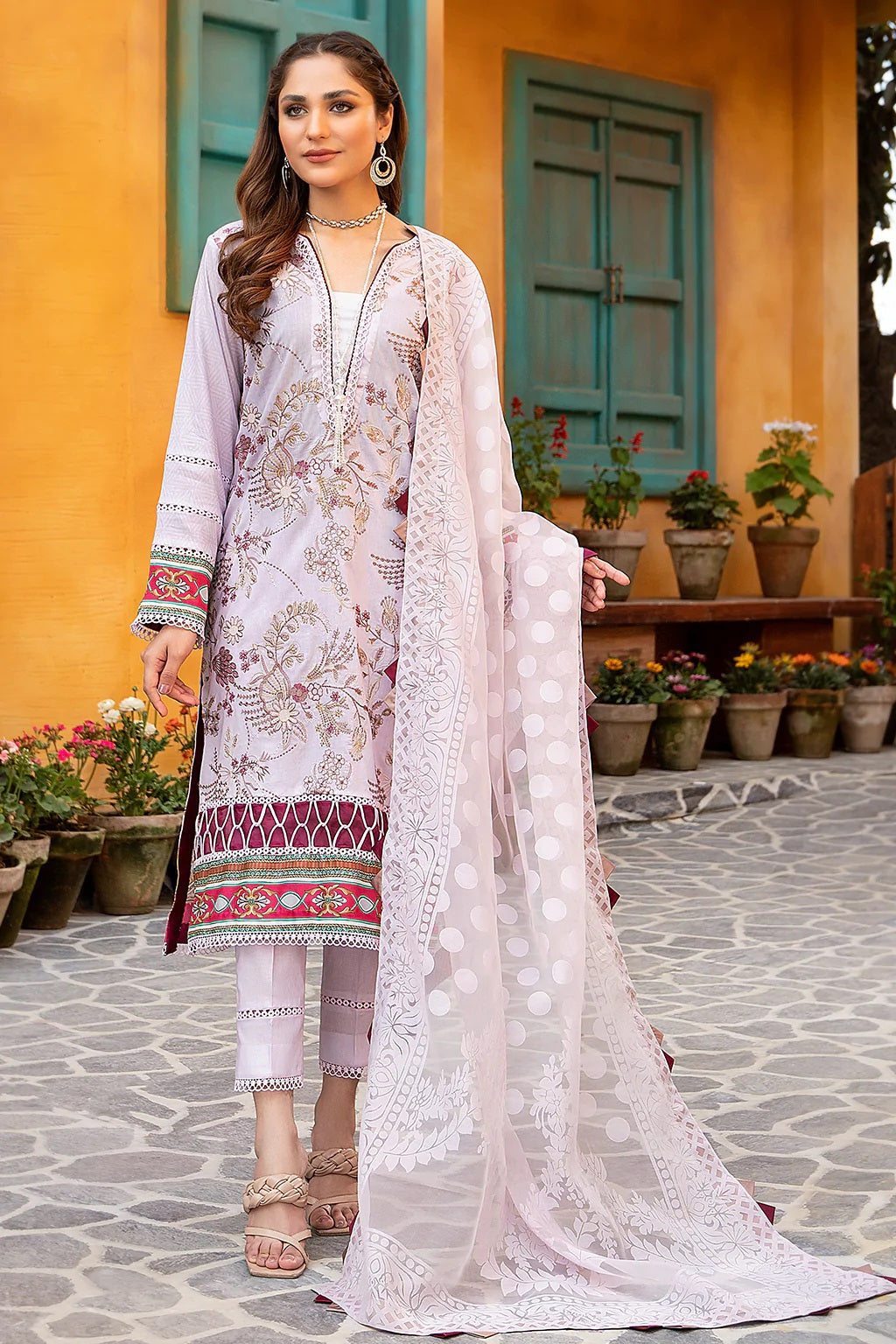 Jahanara Embroidered Lawn Suits Unstitched 3 Piece J16-12 Lavendar