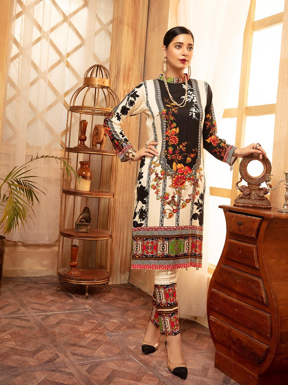 NUR Rang Barang Printed Linen Unstitched 2pc Suit - RB 12