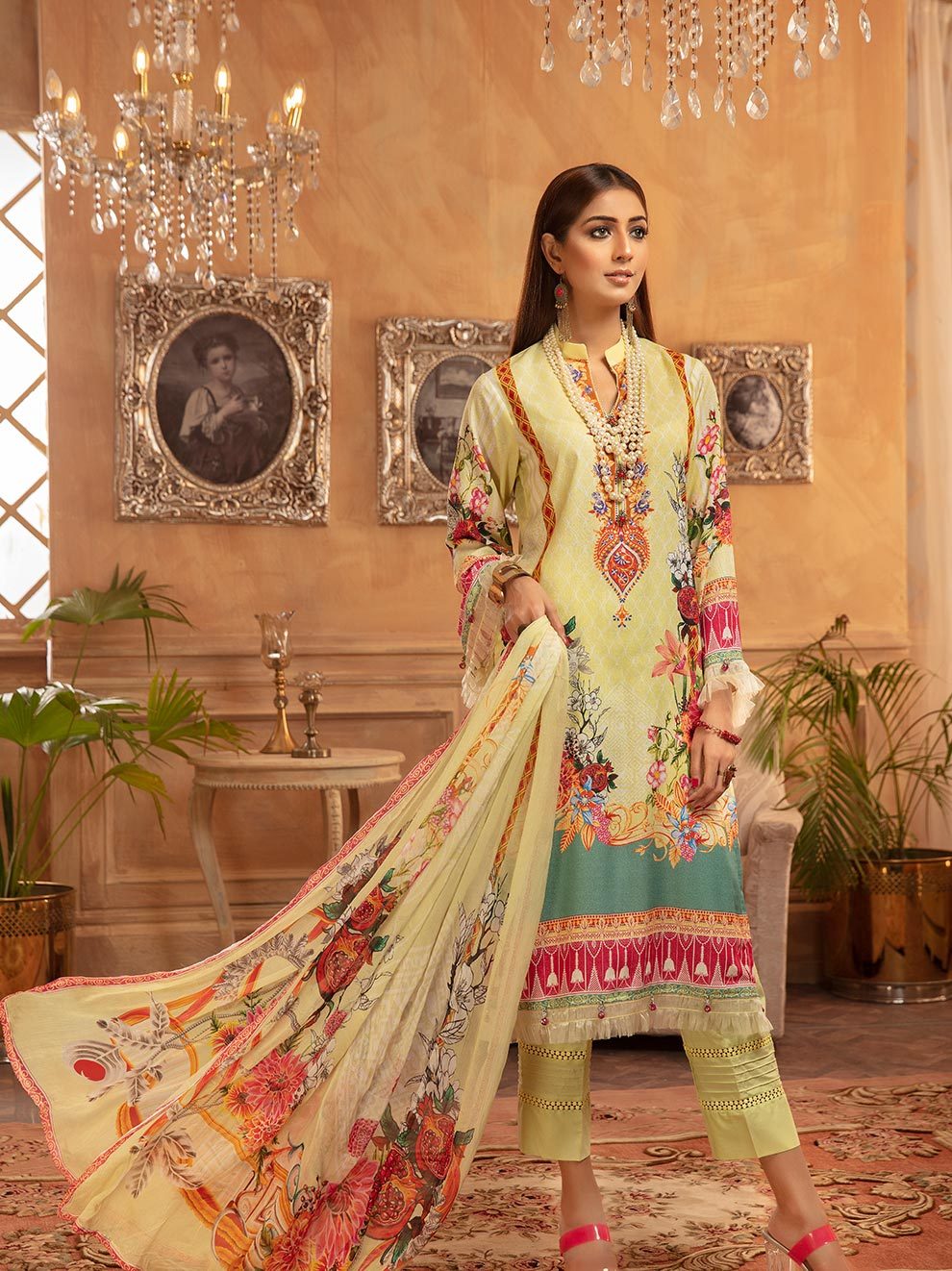 NUR Rang Nagar Printed Karandi Unstitched 3 Piece Suit - RN 12