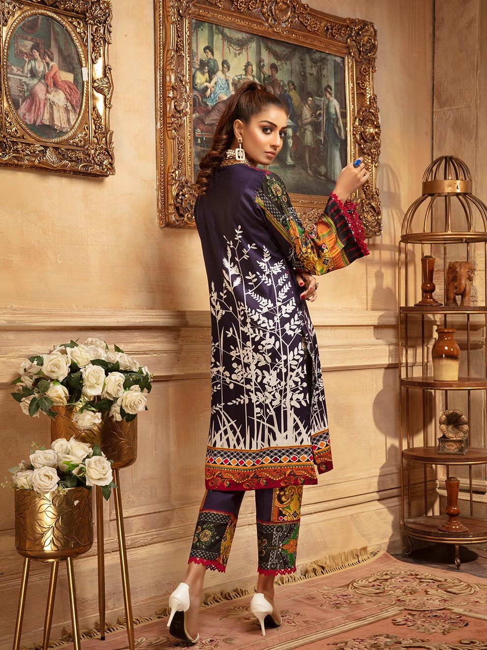 NUR Rang Barang Printed Linen Unstitched 2pc Suit - RB 13