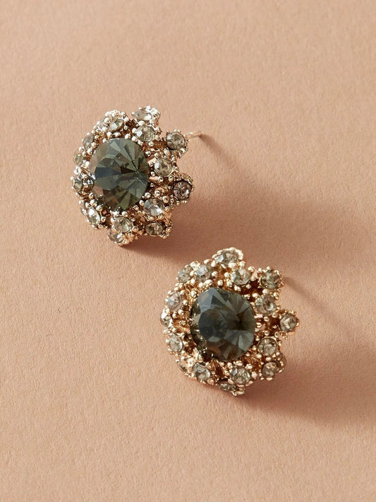 Gemstone Decor Stud Earrings - HDJ 141
