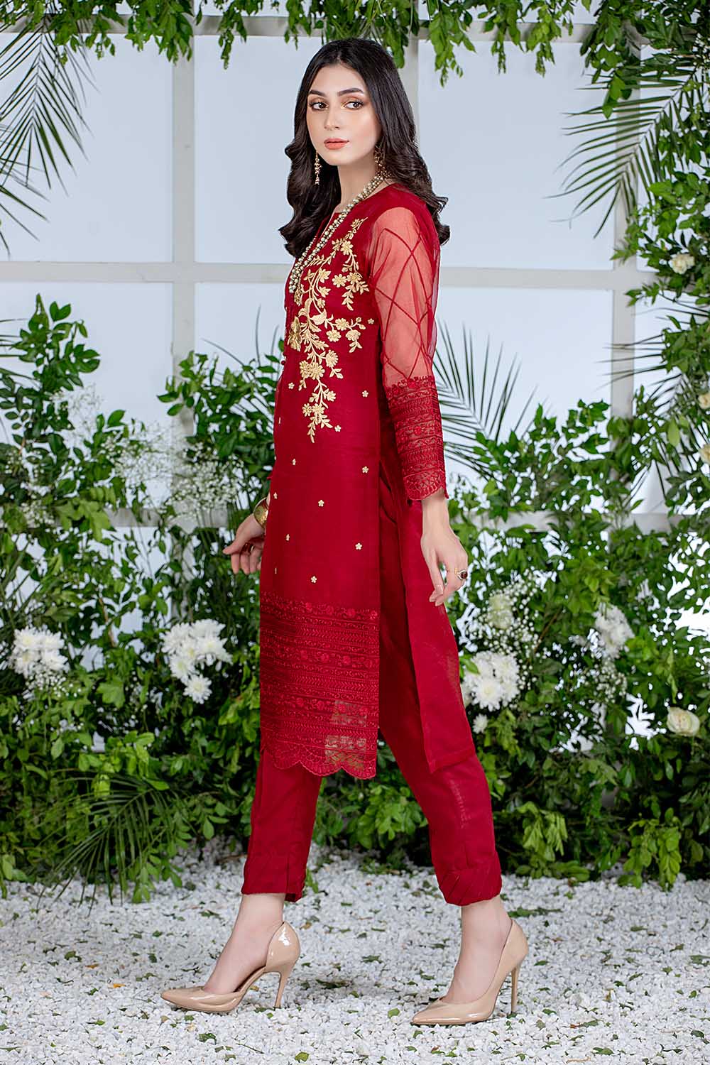 Azure Luxury Formal Organza Kurti Unstitched 1 Piece - AZK 143 Metallic Rouge