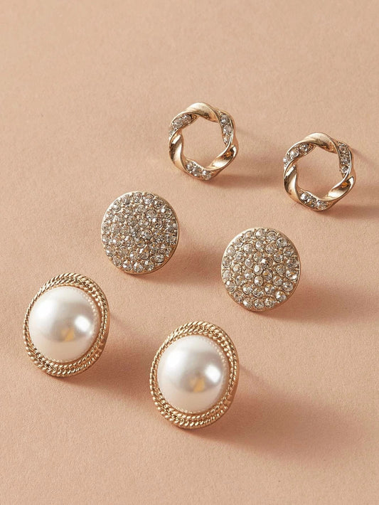 3pairs Pearl Stylish Stud Earrings - HDJ 146