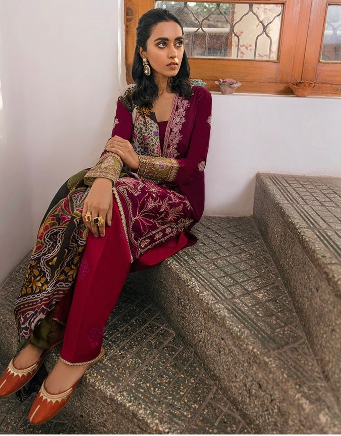 Zaha by Khadijah Shah Embroidered Lawn Unstitched 3 Piece Suit - ZF 14 AJURI