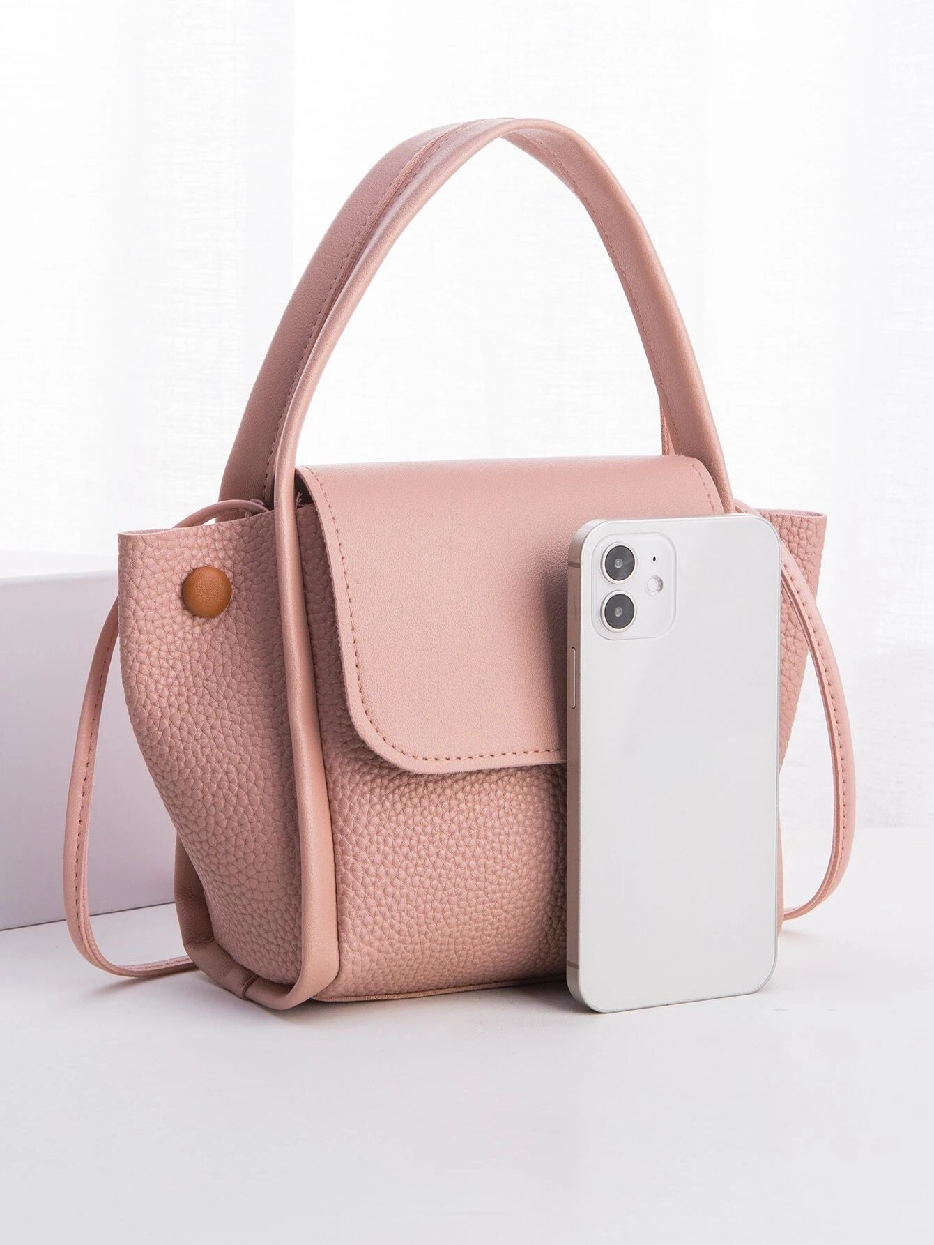 Minimalist Snap Button Decor Flap Satchel Bag - HDJ 159