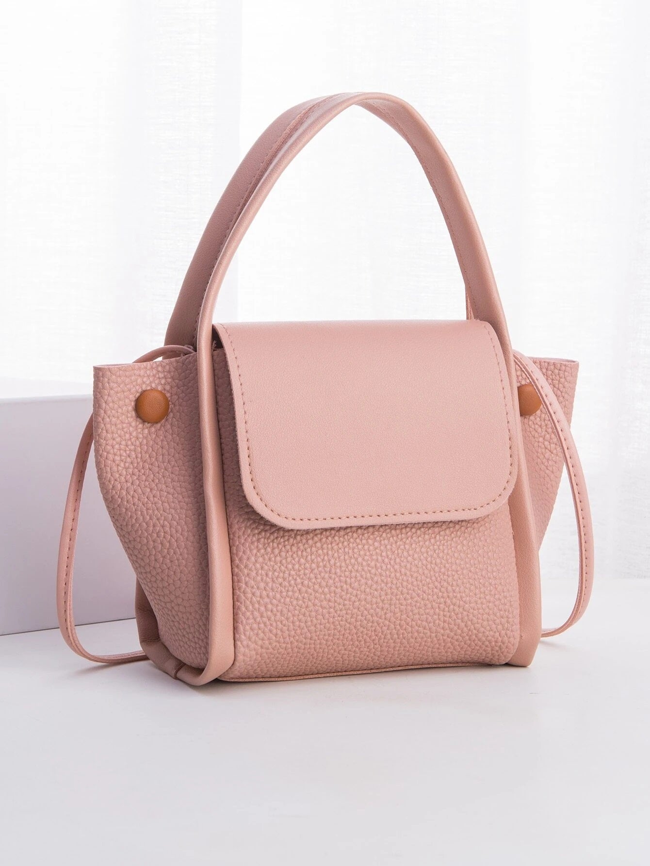 Minimalist Snap Button Decor Flap Satchel Bag - HDJ 159