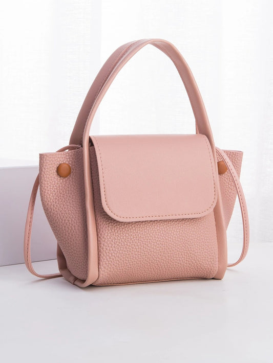 Minimalist Snap Button Decor Flap Satchel Bag - HDJ 159
