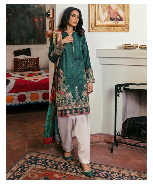 Zaha by Khadijah Shah Embroidered Lawn Unstitched 3 Piece Suit - ZF 15 GULBAHAR