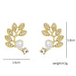 Faux Pearl & Rhinestone Leaf Decor Stud Earrings - HDJ 165