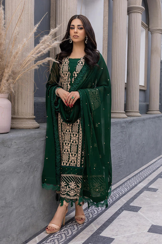 Ensembles By Azure Embroidered Chiffon Suits Unstitched 3 Piece AZ-18a-Aquamarine - Festive Collection