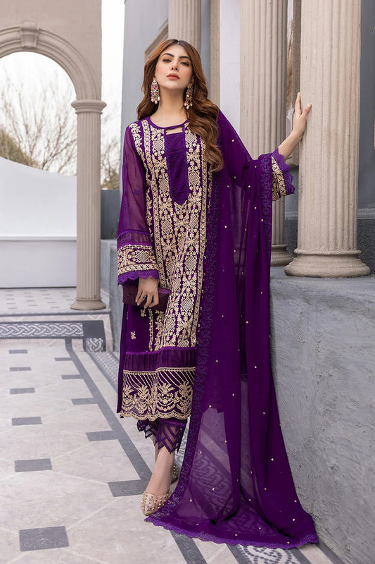 Ensembles By Azure Embroidered Chiffon Suits Unstitched 3 Piece AZ-18b-Daisy Bling - Festive Collection