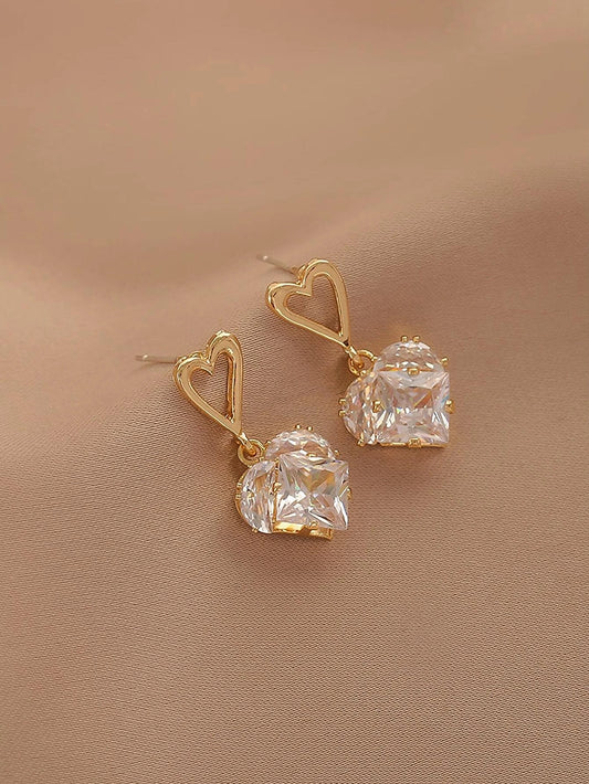 Zircon Heart Drop Earrings - HDJ 199