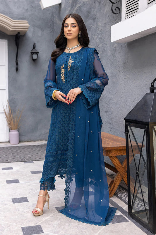 Ensembles By Azure Embroidered Chiffon Suits Unstitched 3 Piece AZ-19b-Exotic Sky - Festive Collection