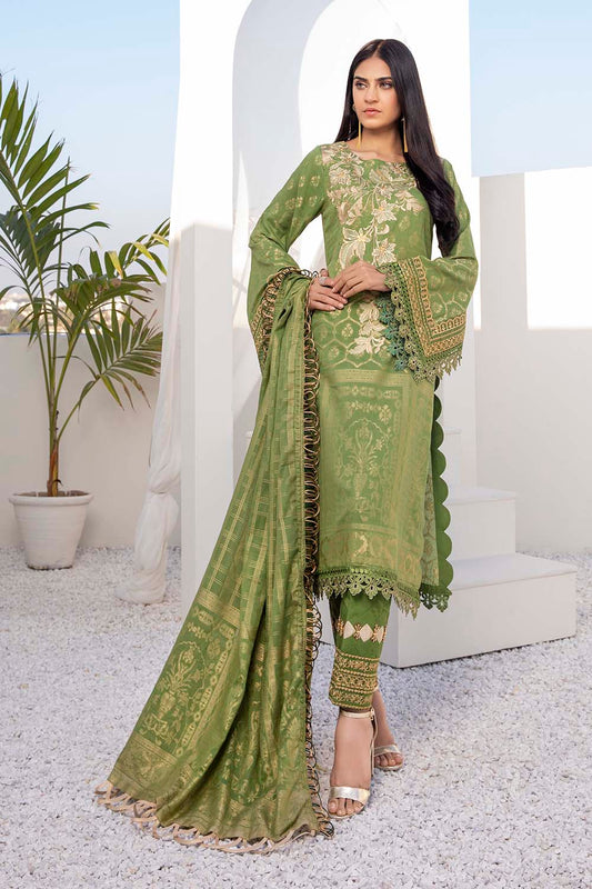 Azure Embroidered Cotton Jacquard Unstitched 3 Piece Suit - AJL-01 Olive Dreams