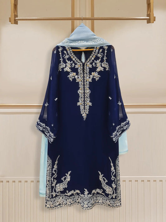 Agha Noor 2pc Pure Chiffon Heavily Embroidered Shirt with Dupatta HD-26601