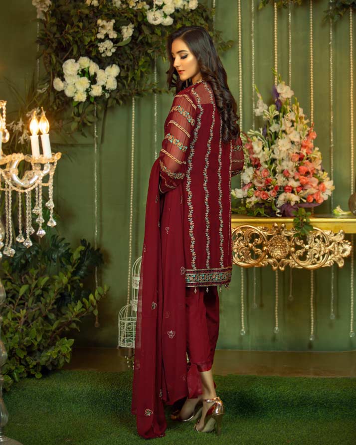 Noor e Ghazal by Fanoos Embroidered Chiffon Unstitched 3 Piece Suit - 01 FALLEN