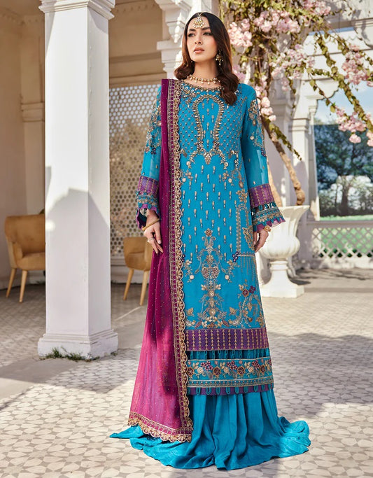Nafasat By Emaan Adeel Embroidered Chiffon Suits Unstitched 3 Piece NF-203 - Luxury Collection