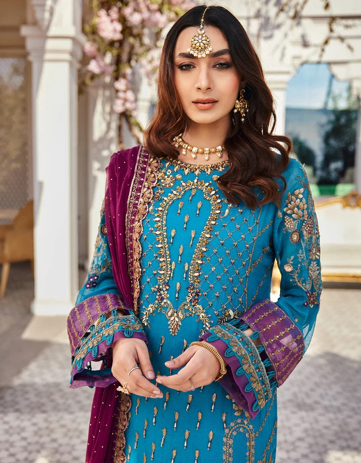 Nafasat By Emaan Adeel Embroidered Chiffon Suits Unstitched 3 Piece NF-203 - Luxury Collection