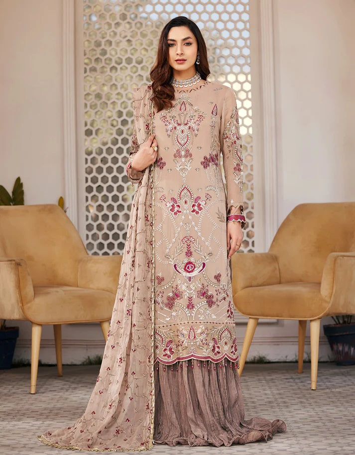 Nafasat By Emaan Adeel Embroidered Chiffon Suits Unstitched 3 Piece NF-205 - Luxury Collection