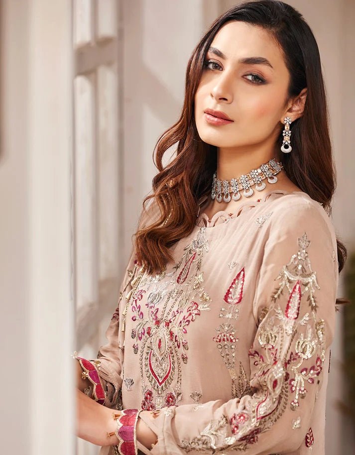 Nafasat By Emaan Adeel Embroidered Chiffon Suits Unstitched 3 Piece NF-205 - Luxury Collection