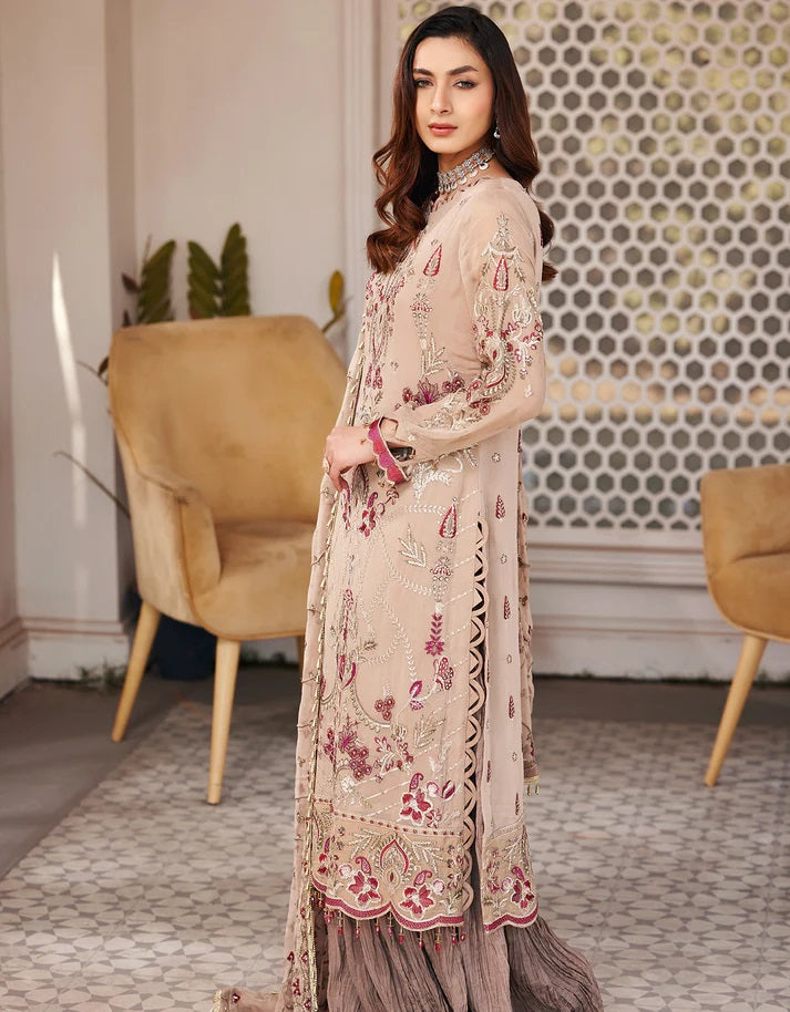 Nafasat By Emaan Adeel Embroidered Chiffon Suits Unstitched 3 Piece NF-205 - Luxury Collection